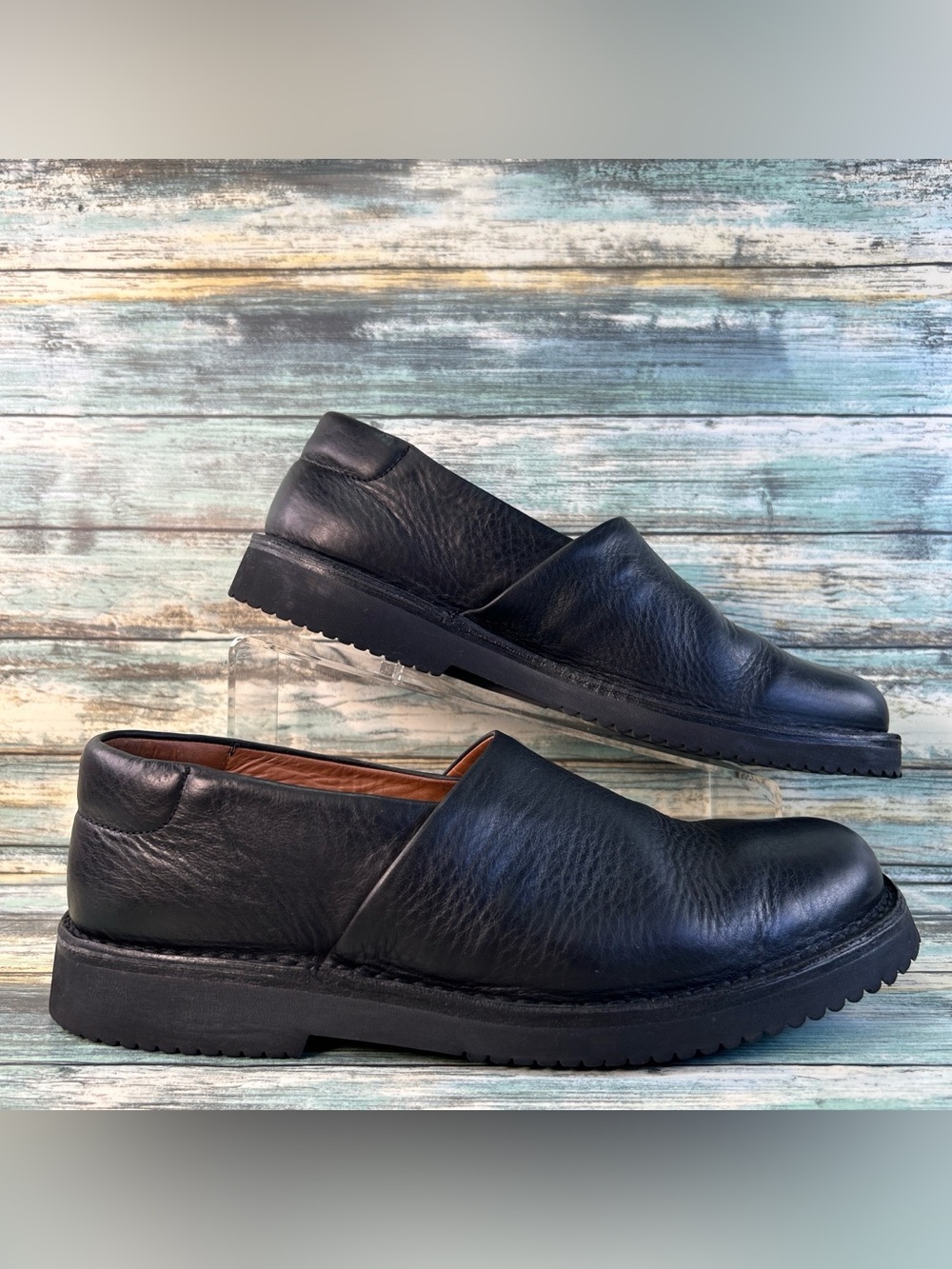 1803 Slip On Shoes Mens 10-10.5 Black Leather Handmade Comfort Casual Walking